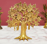 Brass Kalpavriksha tree table figurine with ornate leaf canopy, standing on base