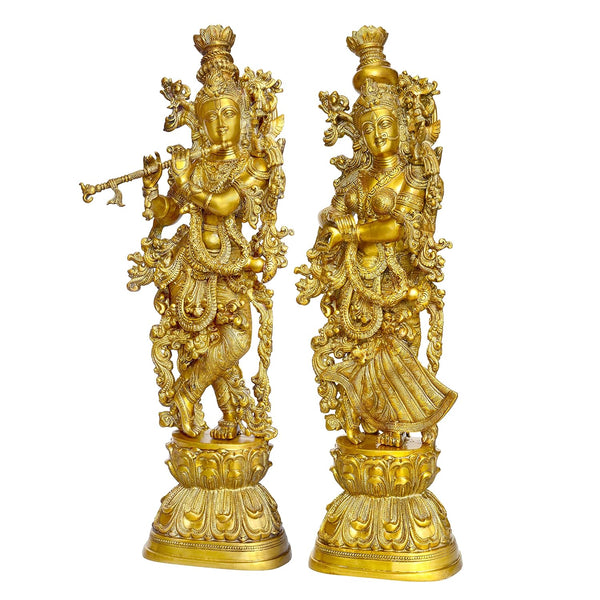 Brass Pair of Radha Krishna Idol Golden (Height 29 Inch) Entryway Setting