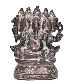 Panchmukhi Ganesha brass idol with four faces and ornate detailing, antique finish