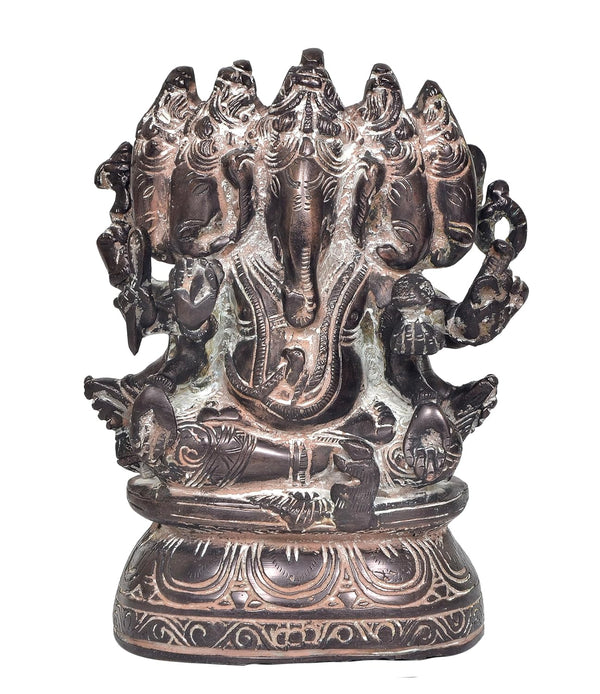 Brass Panchmukhi Ganesha Ancient Finish Murti (Height : 8 Inch) Entryway Setting