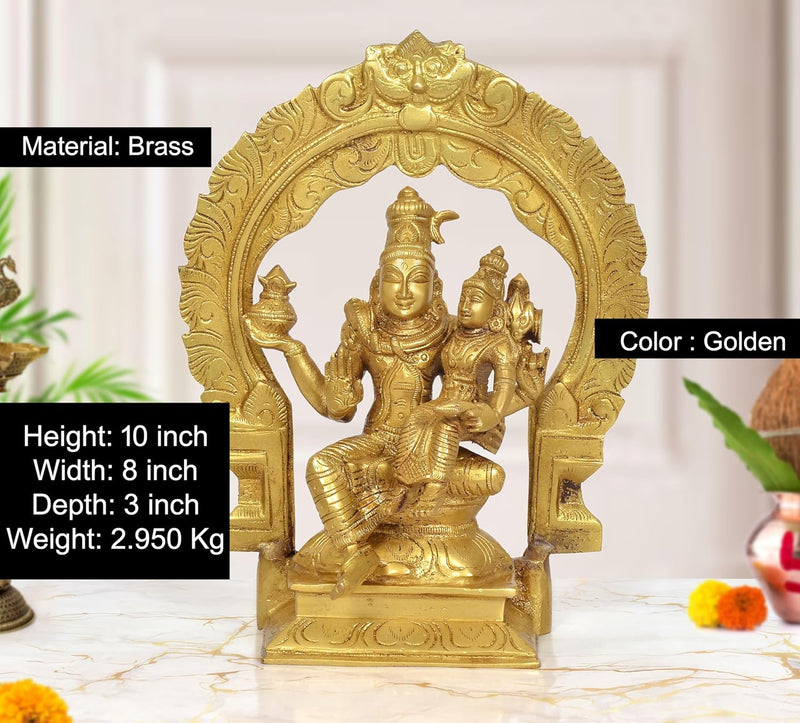 Brass Shiva and Parvati Sitting Figurine (Height: 10 inch)