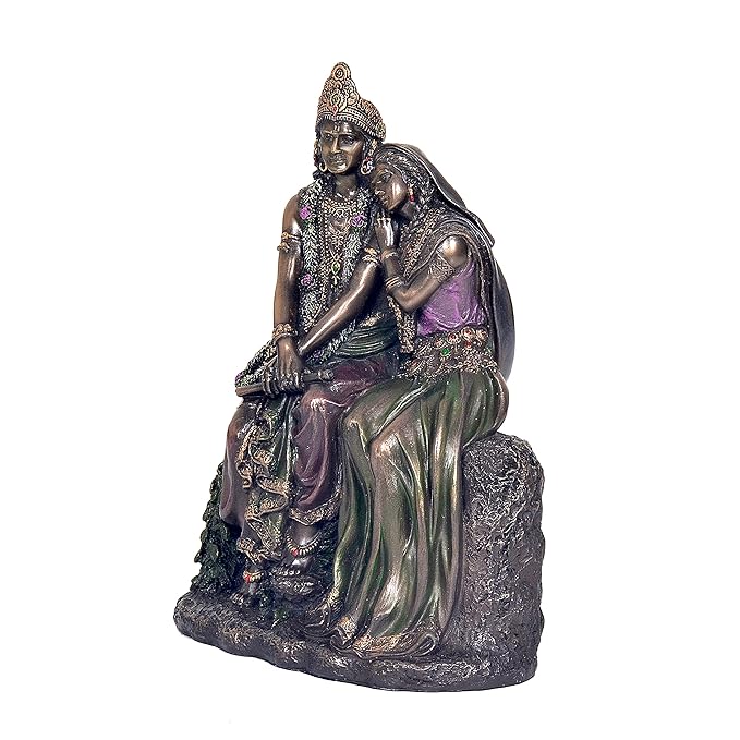 Resin Cold Cast Bonded Bronze Radha Krishna KRISHN Murti Idol Statue for Home Office Shop Height 7 Inches