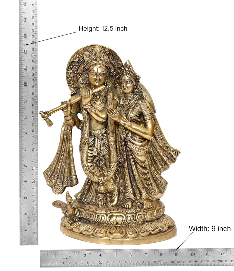 Brass Radha Krishna Idol Statue Idol Radha Krishna for Home Decor and Pooja Mandir (Height 12.5 Inch)