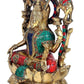 Brass Goddess Lakshmi Sitting On Lotus Idol Statue for Pooja Office Prosperity Wealth Home Warming Showpiece Multicolour Height 11.5 Inches