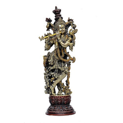 Lord Murli Manohar Krishna Krishan Brass Statue Murti Gift & Home Decor Big Size- Height 15 Inches