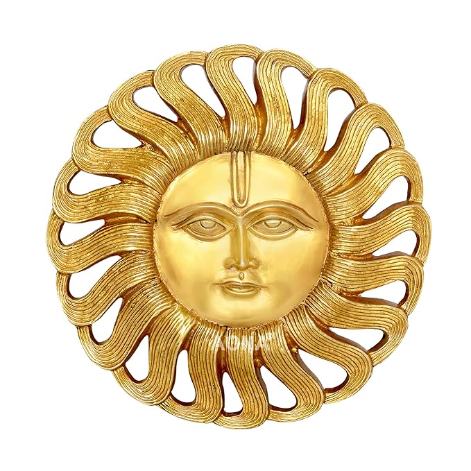Handcrafted brass Surya wall hanging with sun-face design, round halo
