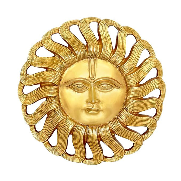 Brass for Home Decor, Happiness and Stability at Home & Office, Handcrafted with Antique Look (Sunface - Gold) Height 9.5 Inches