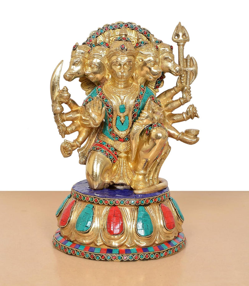 Brass Panchmukhi Hanuman Idol Figurine (Height: 13 Inch)