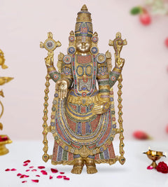 Brass Tirupati Bala Ji idol statue, multicolour four-armed figure, front view