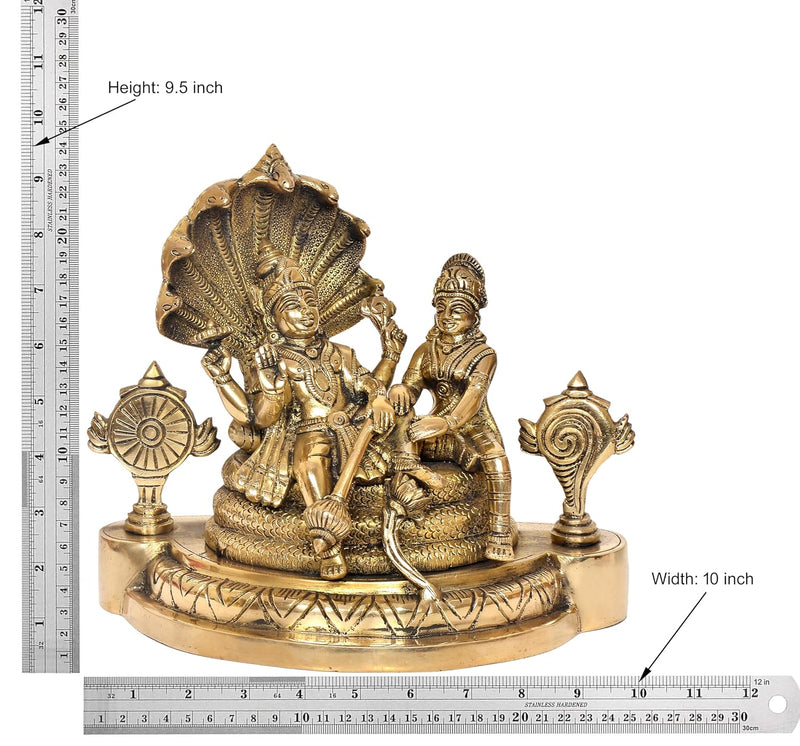 Fine Brass Maa Lakshmi with Lord Vishnu On Sheshnag Idol Statue for The Puja Temple at Home in Brass - (Height 9.5 Inch) (Gold)