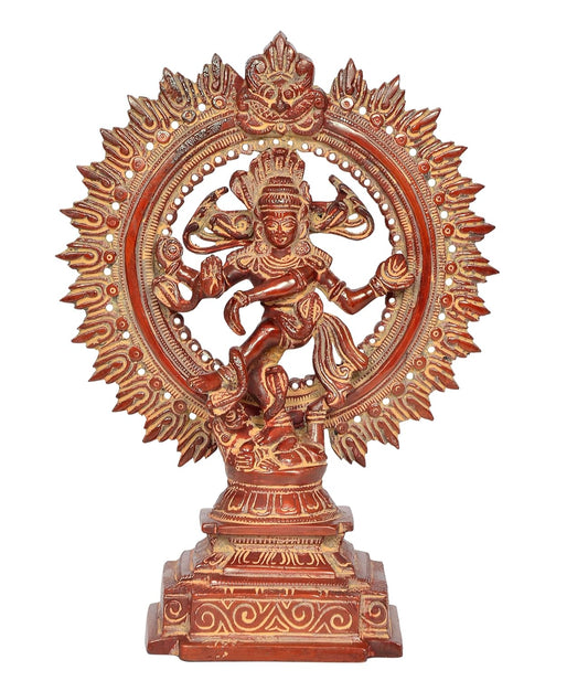 Brass Natraj Lord Shiva Dancing Natraj Brass Idol Statues for Home Decor and Ofice Multicolor (Height: 10 inch) (Red)