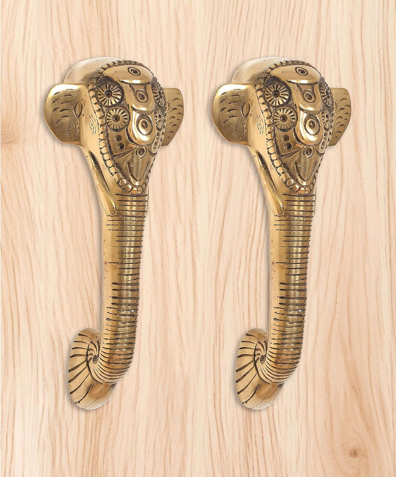 Brass Ganesha Face Door Handle Pair (Pack of 2) (Height : 11 inch)