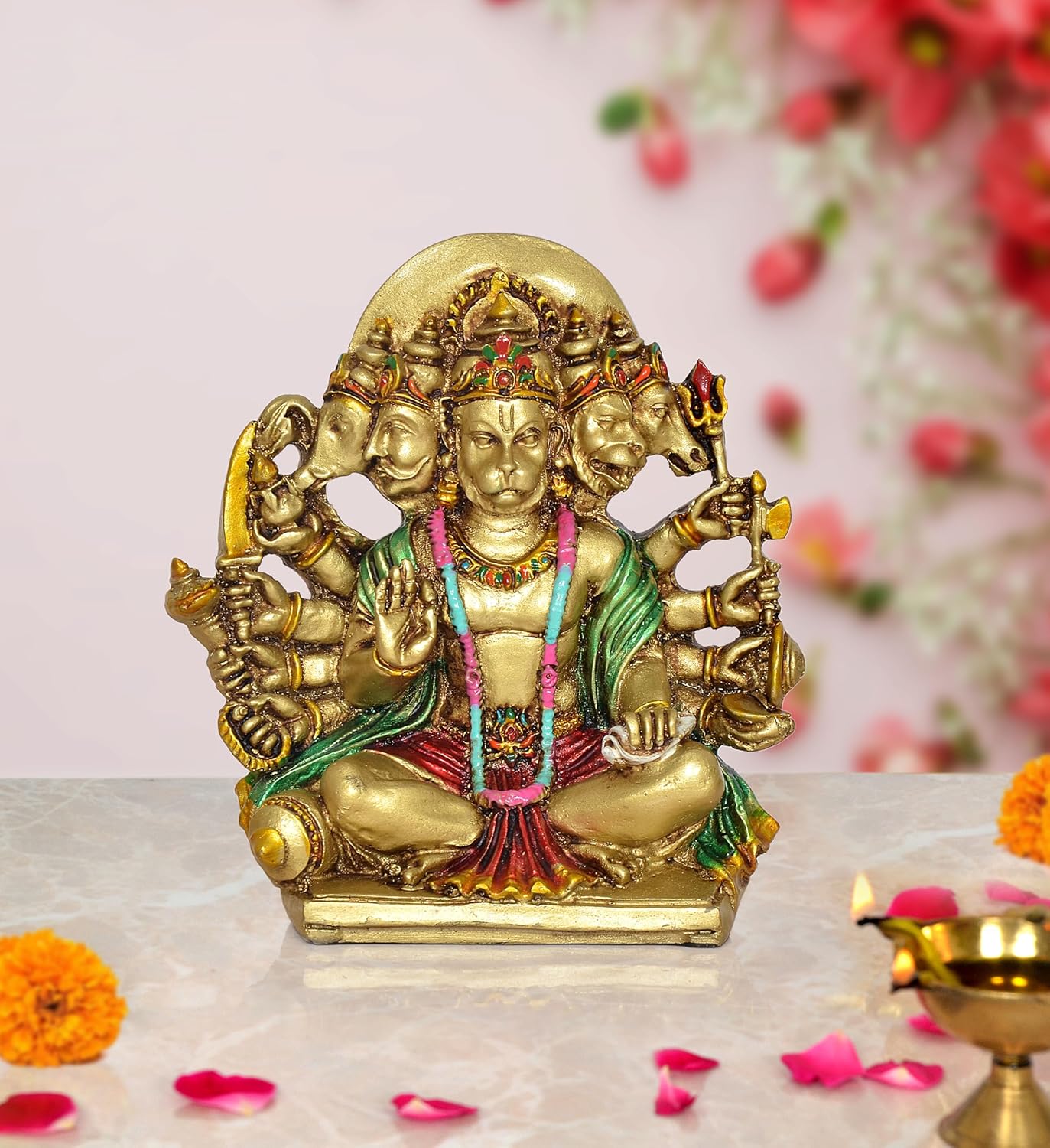 Resin Panchmukhi Hanuman Idol Figurine Hanuman ji Decorative Showpiece for Home Office Temple Mandir Pooja (Height 5.5 Inch)