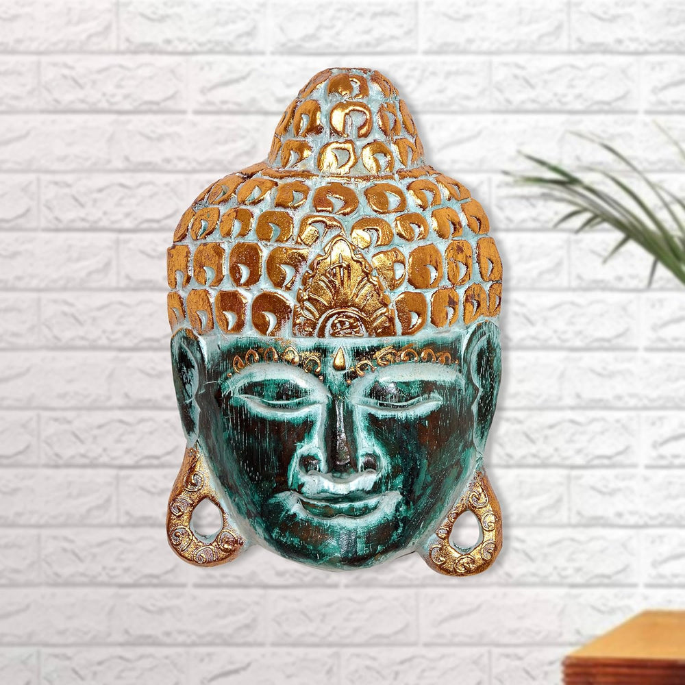 Wooden Buddha Mask Wall Hanging (Height: 12 Inches)