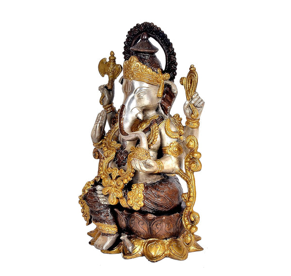Brass Lord Ganesha Ganpati Idol Vinayak Multicolour Height 13 Inch Study Setting