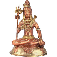 Brass Bhagwan Shiva statue with trident, seated, 7.7 in