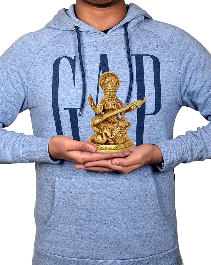Brass Goddess Saraswati with side swan (Height 5 Inch)