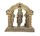 Brass Ram Darbar idol in arched frame, centered Hanuman with Sita and Lakshman