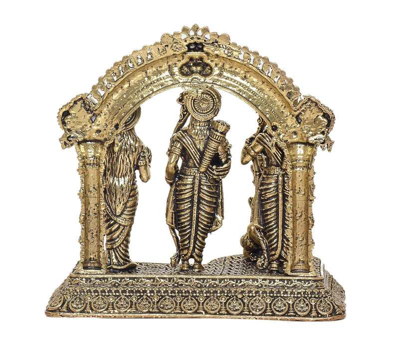 Bronze Ram Darbar with Sita Lakshman Hanuman on Carved Frame with Kirtimukha Bronze Finish Statue, for Home Decor Pooja Mandir (Height 4 inch)