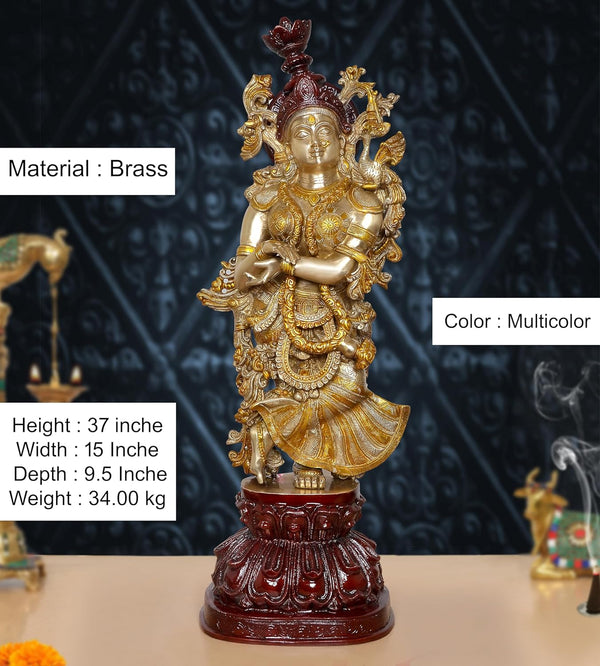 Brass Radha Rani Murti (Height 37 inch) Entryway Setting