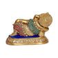 Brass Ganesha Statue Idol in Resting Position for Home Decor | Height : 4.5 inches (Blue Multi)