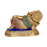 Back side of brass Ganesha statue, large halo disk and blue base