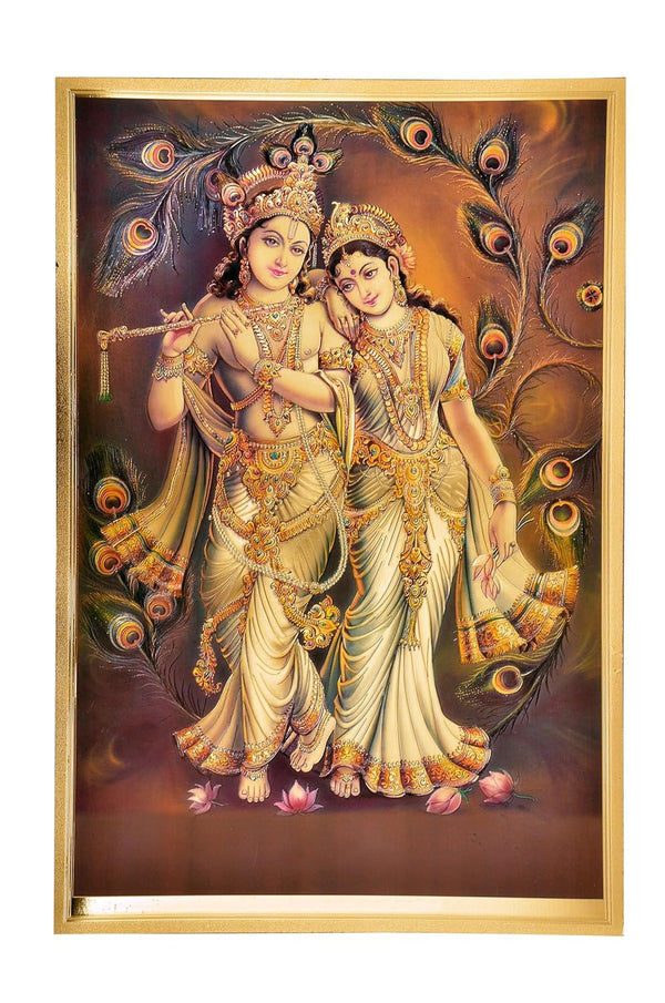 Gold Foil Plated Radha Krishna Wall Poster (Height 18 Inch X Width 12 Inch) Entryway Setting