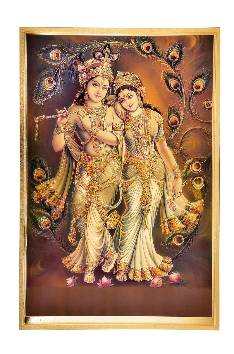 Gold Foil Plated Radha Krishna Wall Poster (Height 18 Inch X Width 12 Inch)