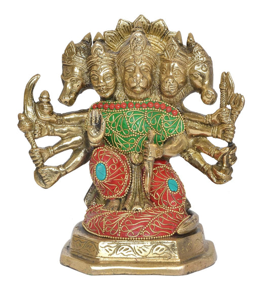 Panchmukhi Hanuman Idol Figurine Hanuman ji Decorative Showpiece for Home Office Temple Mandir Pooja (Height 7 Inch)