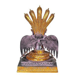 Brass Naag Kanya statue idol front view, large cobra hood over seated serpent body
