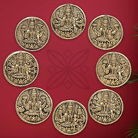 Brass Ashtalakshmi wall medallions set of 8, round relief plaques with raised arms