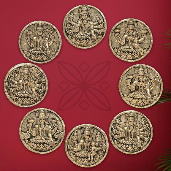 AONA Brass Goddess Ashtalakshmi Wall Hanging (Set of 8) 