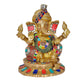 AONA Mangalkari Ganesh in Pagdi On Asan Golden Brass Statue Idol Murti (Height : 9.5 Inches)