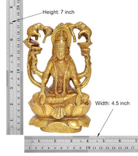 Brass Lakshmi idol with measurements: 7 in height, seated on lotus, elephant trunk arms