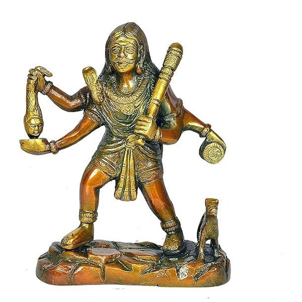 Brass Bhairav with Dog Murti (Height: 7 Inches)