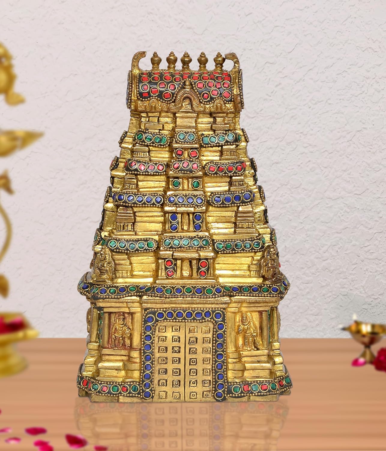 Brass Meenakshi Temple of South India for Home Decor and Ofice Multicolor (Height: 9.5 inch)