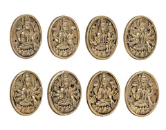 8 brass Ashtalakshmi oval relief plaques, front close-up with detailed face and jewelry