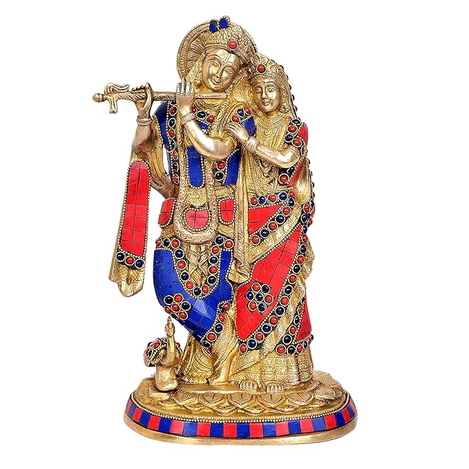 Radha Krishna Idol Standing Pose Brass Idol Multicolor Statue, Height : 12 Inches