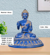 Brass Blue Buddha statue, blue finish with gold details, 16 inch height