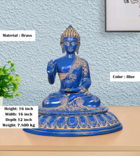 Brass Blue Buddha statue, blue finish with gold details, 16 inch height