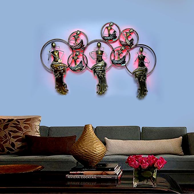 Metal Wall Decor/Wall Mounted Three Musiain Doll with LED Light, 48 inches X 30 inches X 3 inches