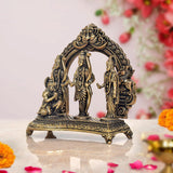 Bronze-finish Ram Darbar statue on detailed pedestal with ornate arched frame