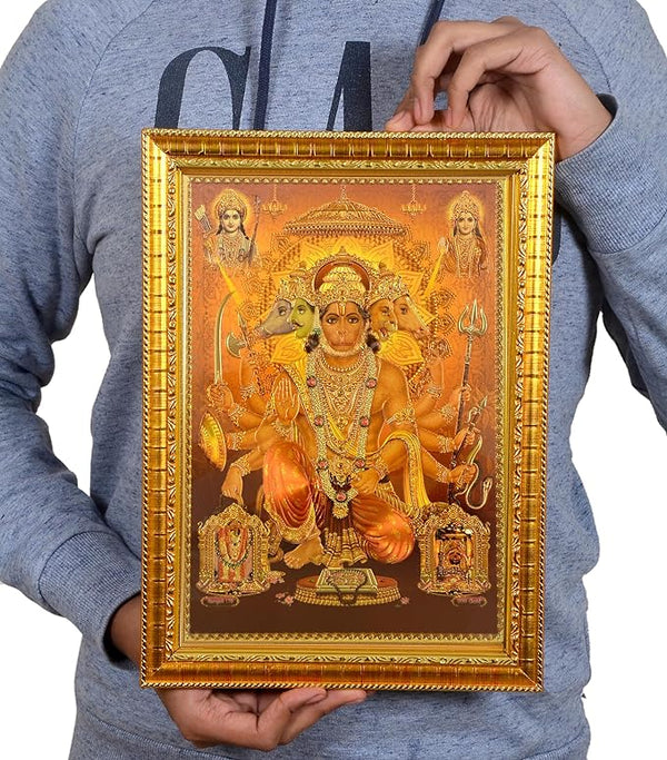 PanchMukhi Hanuman with Frame Wall Decor Length 20 Inch X Width 14 Inch Study Setting