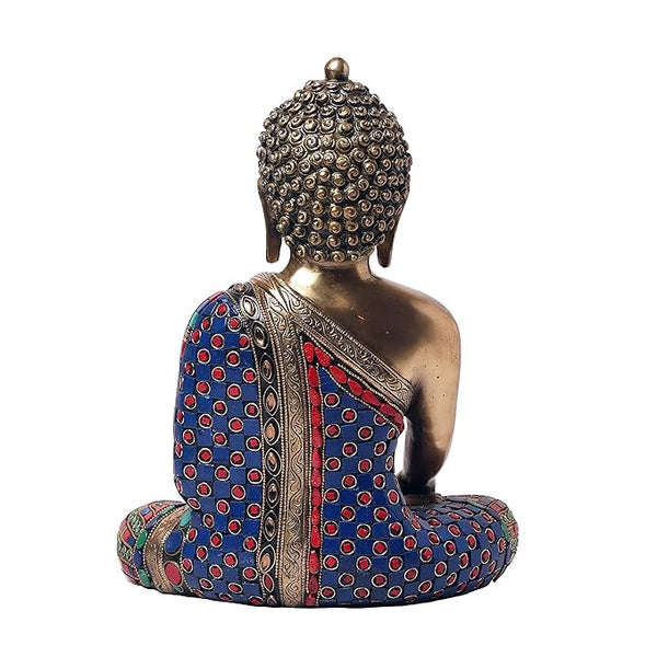 Brass Buddha Figurine Meditation pose (Height 12.5 Inches) Study Setting
