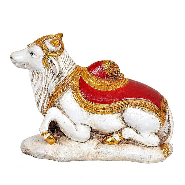 Polyresin Nandi (White) ShivaShankar Vehicle (Height: 7.5 inches) Entryway Setting