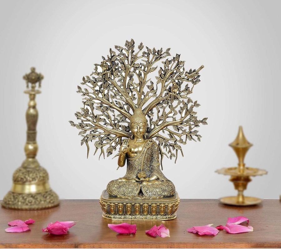 Superfine Brass Buddha Tree Decorative Showpiece (Height 6.5 Inch) Craft Detail