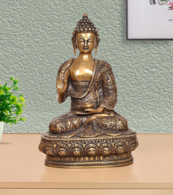 Brass Abhaya Mudra Buddha Idol (Height 13 Inch)