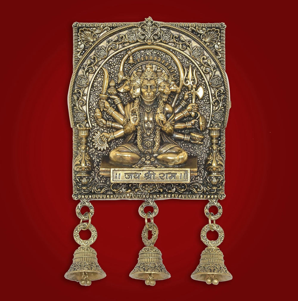Bronze Panchmukhi Hanuman Idol | Wall Hanging with Bell (Height :7 Inches)