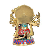 Brass PanchMukhi Hanuman statue idol, rear view with detailed circular back panel