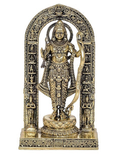 पीतल रंग रामलला मूर्ति, अलंकृत मेहराब व आभूषणों के साथ, 6 इंच